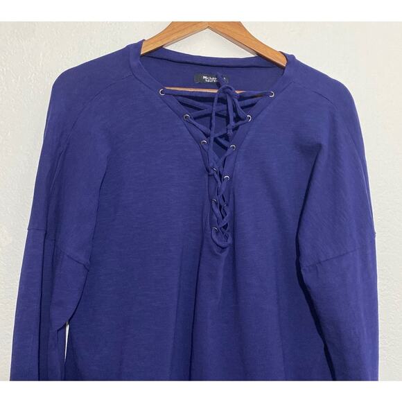 NWT Michael Lauren Cobalt Blue Vasquez Lace Front Pullover Top Size Large Casual - Picture 2 of 5
